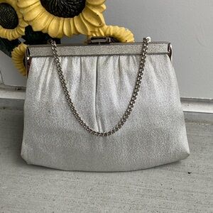 Vintage 60s 70s Space Age Metallic Silver Glitter Special Occasion Mini Handbag